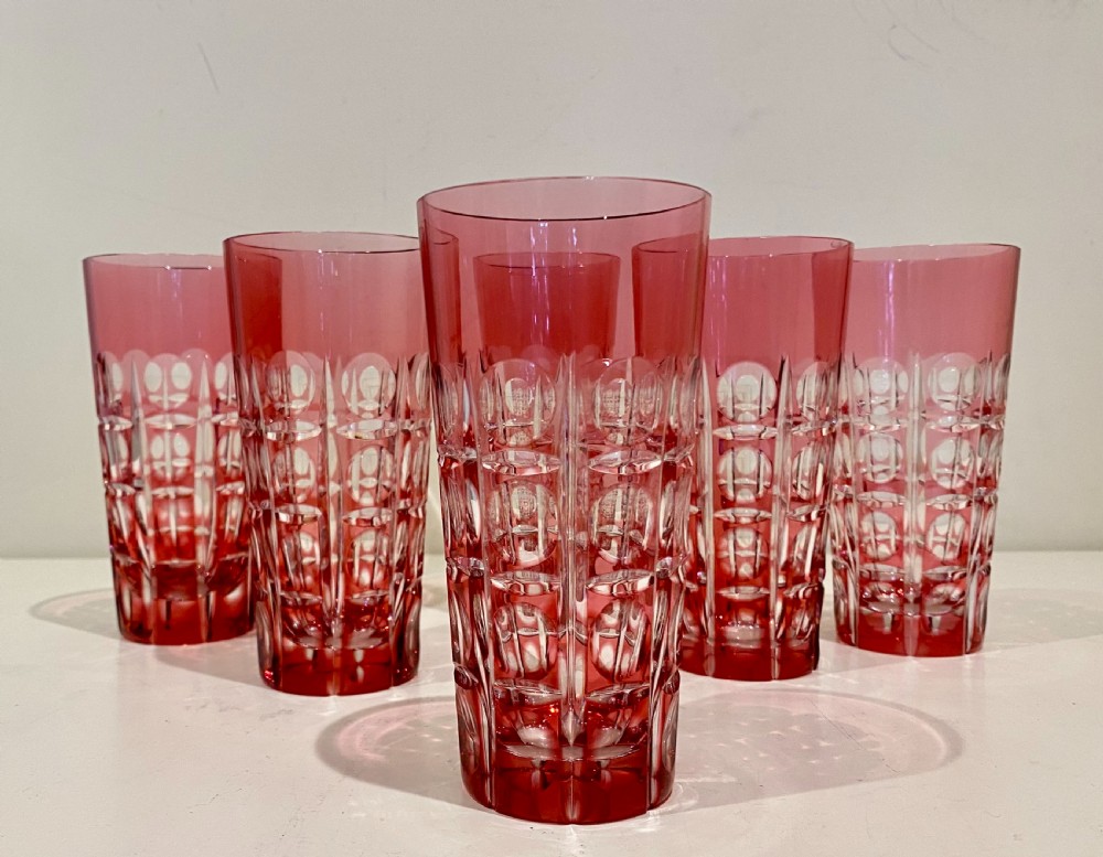 Large Cranberry Cut Glass & Silver Cocktail Set View XVI