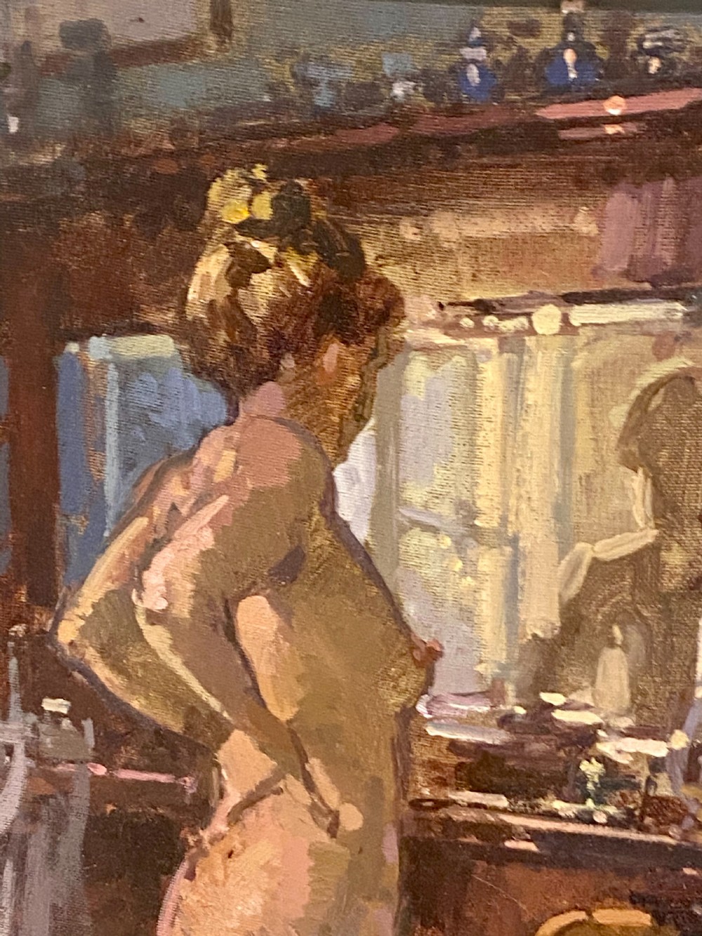 John Martin 1957 RBA. Impressionist Nude Oil Painting Signed. Bella at the Dresser View V