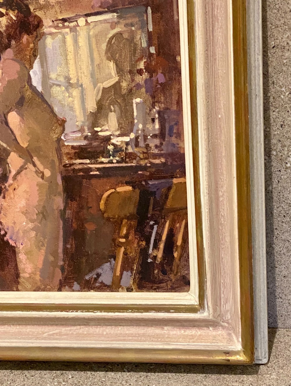 John Martin 1957 RBA. Impressionist Nude Oil Painting Signed. Bella at the Dresser View X