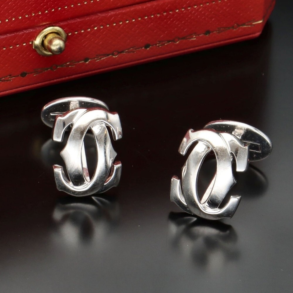 Vintage 18ct White Gold Cartier Logo Cufflinks Discontinued Penelope Collection
