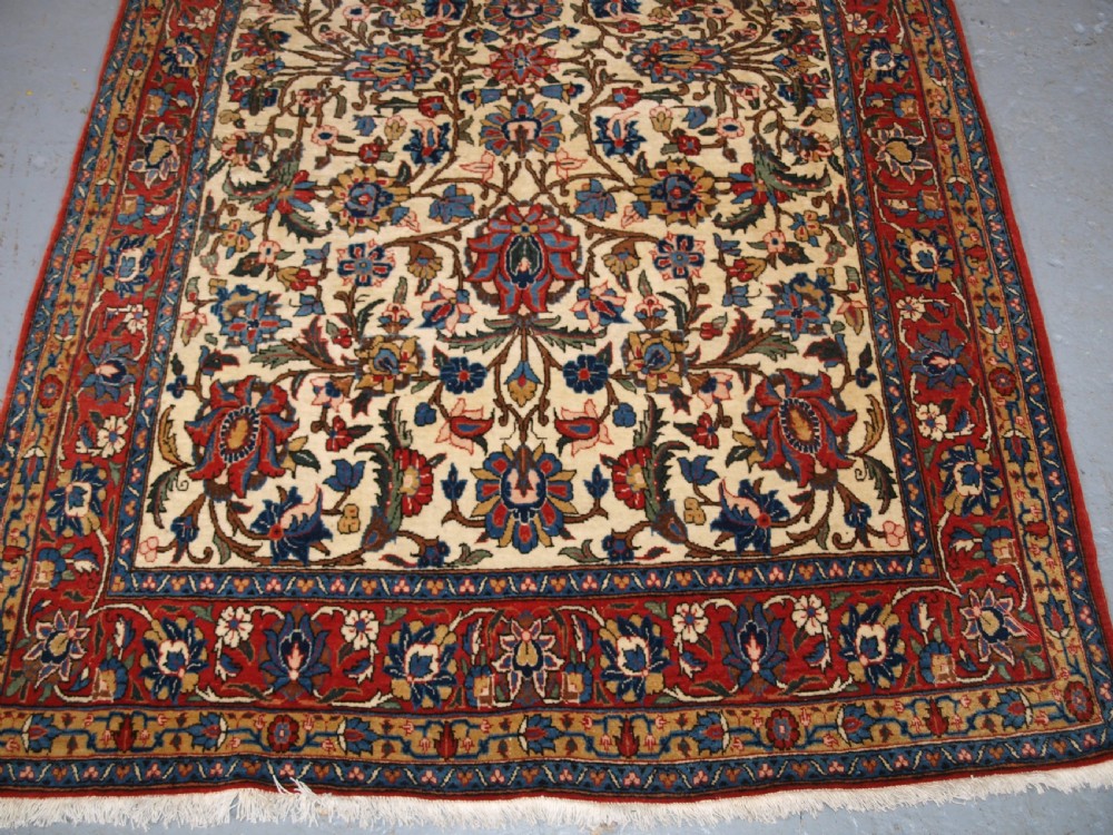 ANTIQUE QUM RUG WITH ALL OVER FLORAL DESIGN, EXCELLENT COLOURS, CIRCA 1920. View V