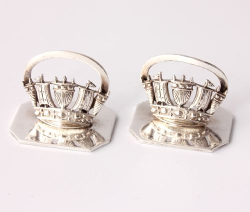 fig 2. Pair of Cased Silver Royal Naval Crown Menu Holders by JW Benson.