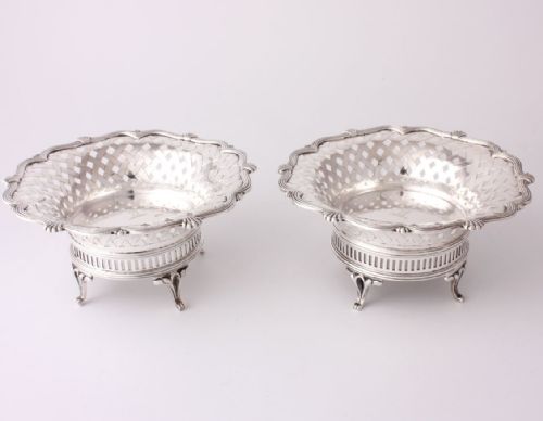Two Antique Heavy Silver Pierced Bon Bon Dishes. Carrington & Co.