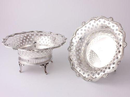 fig 1. Two Antique Heavy Silver Pierced Bon Bon Dishes. Carrington & Co.