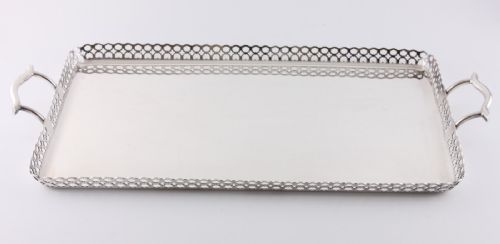 fig 1. Silver Plate James Dixon Pierced Design Cocktail Tray