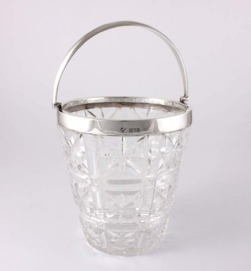 fig 1. Cut Glass & Silver Ice Bucket Pail. Goldsmiths & Silversmiths.