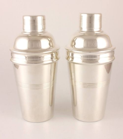 Pair Silver Plated Art Deco Cocktail Shakers.