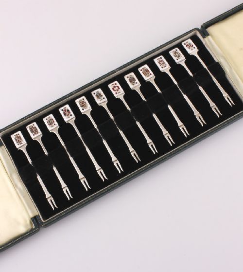 Garrard & Co Silver Enamel Playing Card Cocktail Sticks