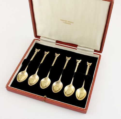 fig 1. Swaine Brigg Silver Gilt Fox Head Coffee Spoons.