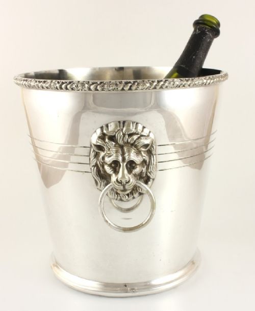Silver Plate Lion Handled Wine Champagne Cooler Bucket
