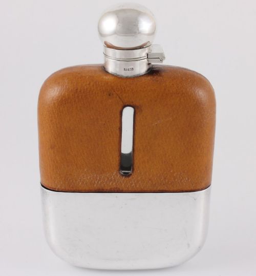 James Dixon Silver Plate & Leather Spirit Hip Flask & Cup