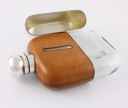 fig 2. James Dixon Silver Plate & Leather Spirit Hip Flask & Cup