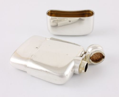 fig 1. Victorian Miniature James Dixon Silver Spirit Hip Flask & Cup. 1894.