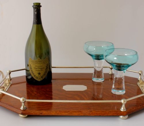 fig 1. Large English Oak & Silver Plate Gallery Tray.