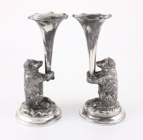 fig 1. Victorian Novelty Bear Spill Vases With Glass Eyes.