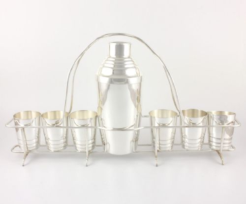 French Maison Barra Silver Plate Cocktail Shaker & Beaker Set.