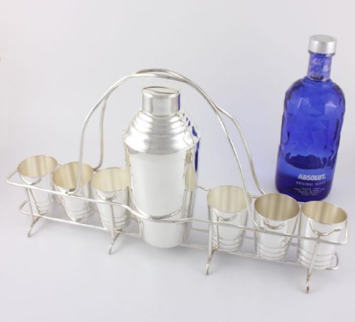 fig 1. French Maison Barra Silver Plate Cocktail Shaker & Beaker Set.