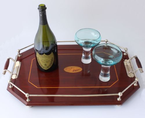 fig 1. Large Mahogany & Silver Plate Inlaid Gallery Tray.