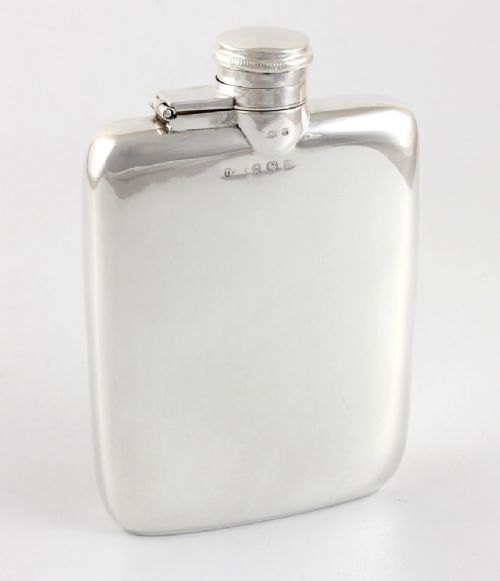 Solid Silver Spirit Hip Flask with Bayonet Top.