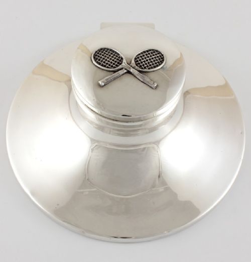 Solid Silver Large Capstan Inkwell Tennis Rackets Trophy. 1923.