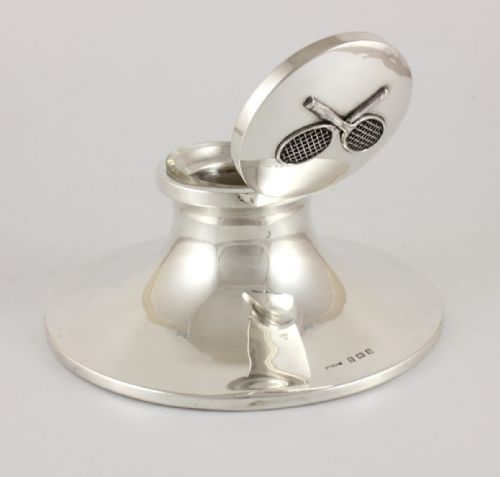 fig 1. Solid Silver Large Capstan Inkwell Tennis Rackets Trophy. 1923.