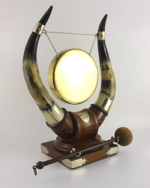 fig 1. Oak, Bovine Horn, Silver Plate & Brass Gong.