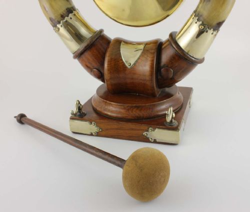 fig 2. Oak, Bovine Horn, Silver Plate & Brass Gong.
