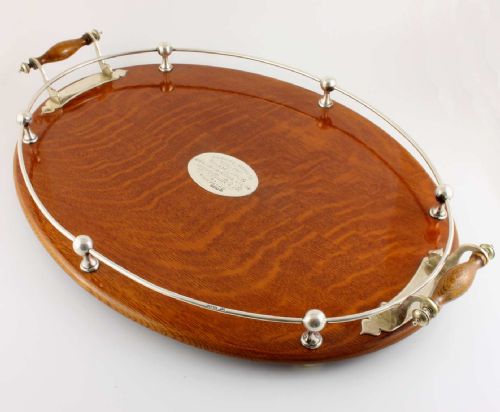 Large Oval Oak & Solid Silver Gallery Tray.