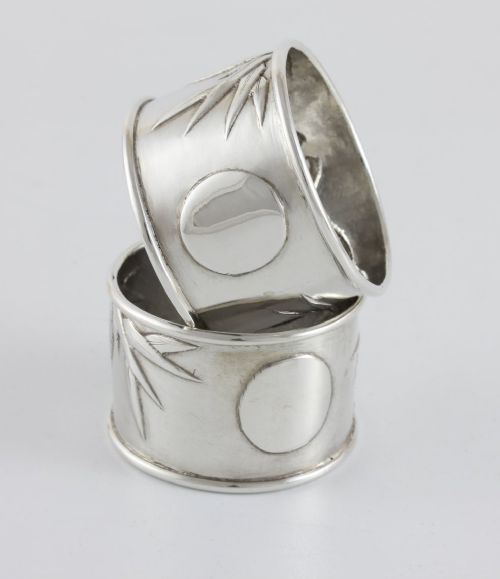 Chinese Silver Bamboo Design Napkin Rings by Zee Shun.