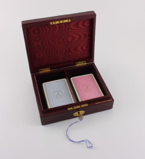 B Finnigan Manchester Red Leather Whist Box & Playing Card Set.