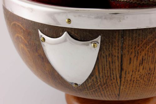 fig 2. Oak Silver Plate Trophy Bowl & 12 Leather Cricket Balls.