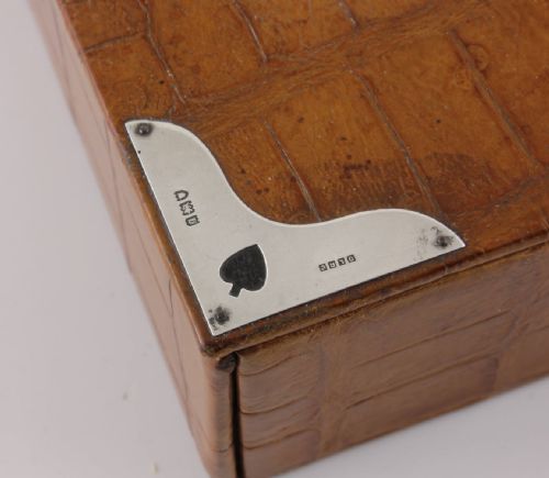 fig 1. Croc Leather Silver De La Rue Bridge Box & Playing Card Set.