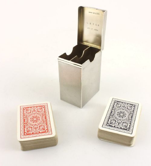 Asprey & Co Silver Engine Turned Patience Playing Card Box. 1928.