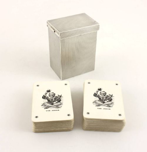 fig 3. Asprey & Co Silver Engine Turned Patience Playing Card Box. 1928.