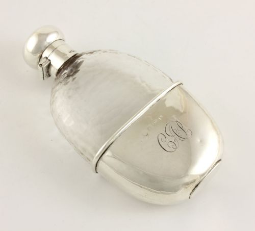 Textured Glass Spirit Hip Flask & Solid Silver Cup.