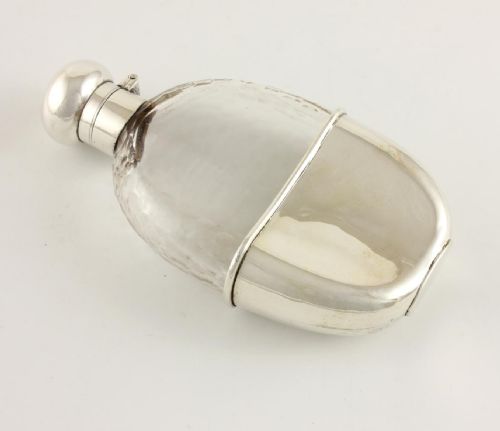 fig 2. Textured Glass Spirit Hip Flask & Solid Silver Cup.