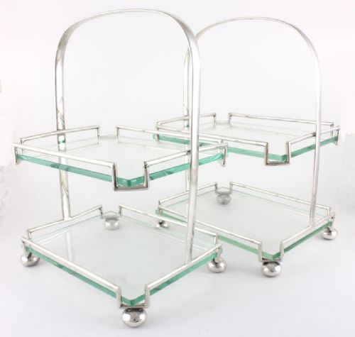 fig 1. Two Art Deco Silver Plate & Glass Afternoon Tea Cake Stands.