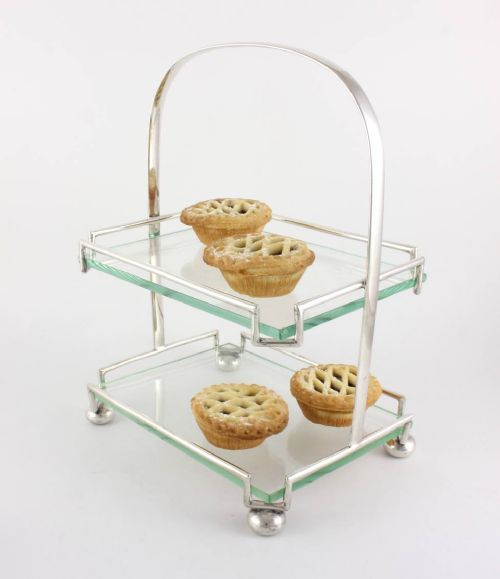 fig 2. Two Art Deco Silver Plate & Glass Afternoon Tea Cake Stands.