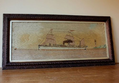 Sailor's Folk Art Woolwork Steam Sailing Ship Picture