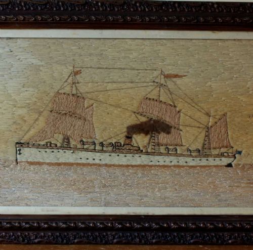 fig 1. Sailor's Folk Art Woolwork Steam Sailing Ship Picture