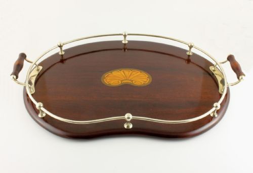 fig 1. Mahogany Silver Plate Kidney Shape Gallery Tray.