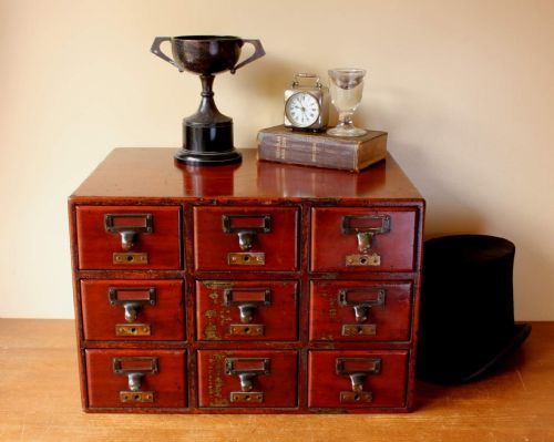 fig 1. Mahogany 9 Drawer Library Index Card Cabinet