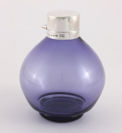 Asprey Solid Silver & Purple Glass Scent Bottle.