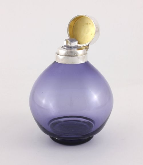 fig 1. Asprey Solid Silver & Purple Glass Scent Bottle.