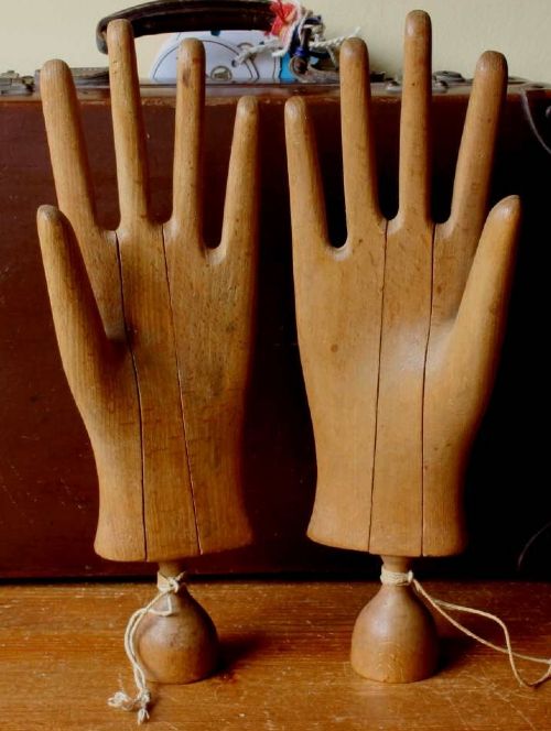 Wood Hand Shaped Glove Stretchers.