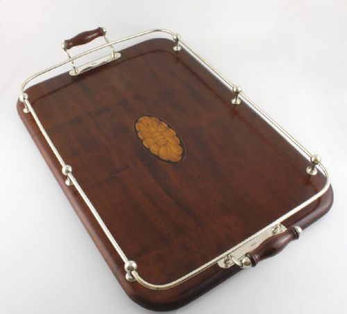 Silver Plate & Wood Gallery Tray.