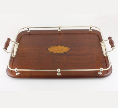 fig 1. Silver Plate & Wood Gallery Tray.