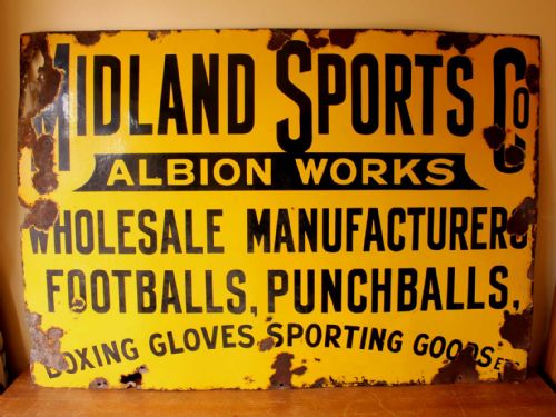 Midland Sports Co. Albion Works Enamel Metal Sign.