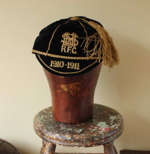 fig 1. Black Velvet Rugby Football Club Sports Cap. RFC. 1910 1911.