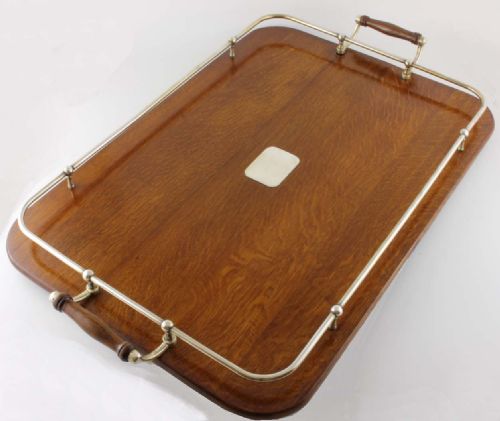 Silver Plate & English Oak Gallery Tray.